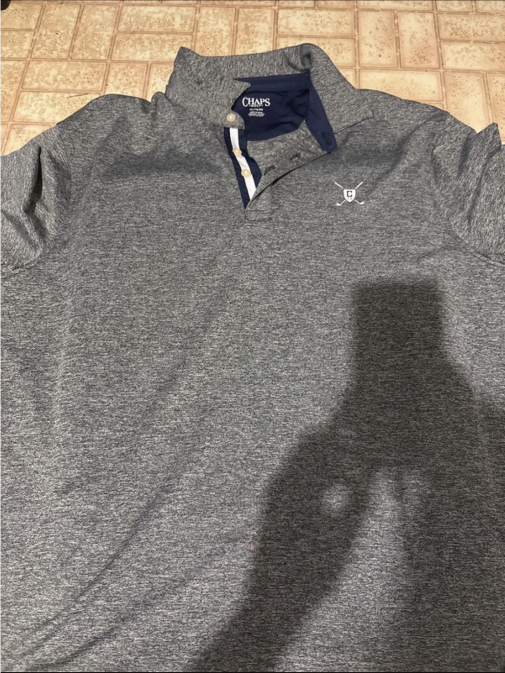 Chaps Men's Heather Gray Polo with Navy Trim